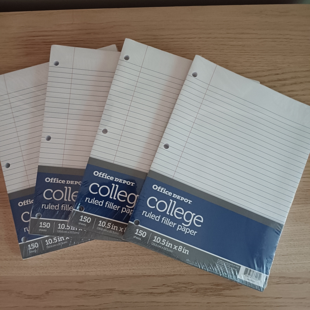 4x Office Depot College Ruled Filler Paper